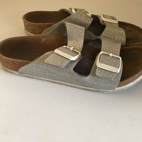 Birkenstock  Soft Footbed silver white Metallic Leather Sandals 34/ 4 - Picture 4 of 5